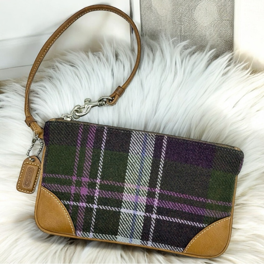 Vintage Coach Plum Plaid Tweed Wool Wristlet – Y2K Era
